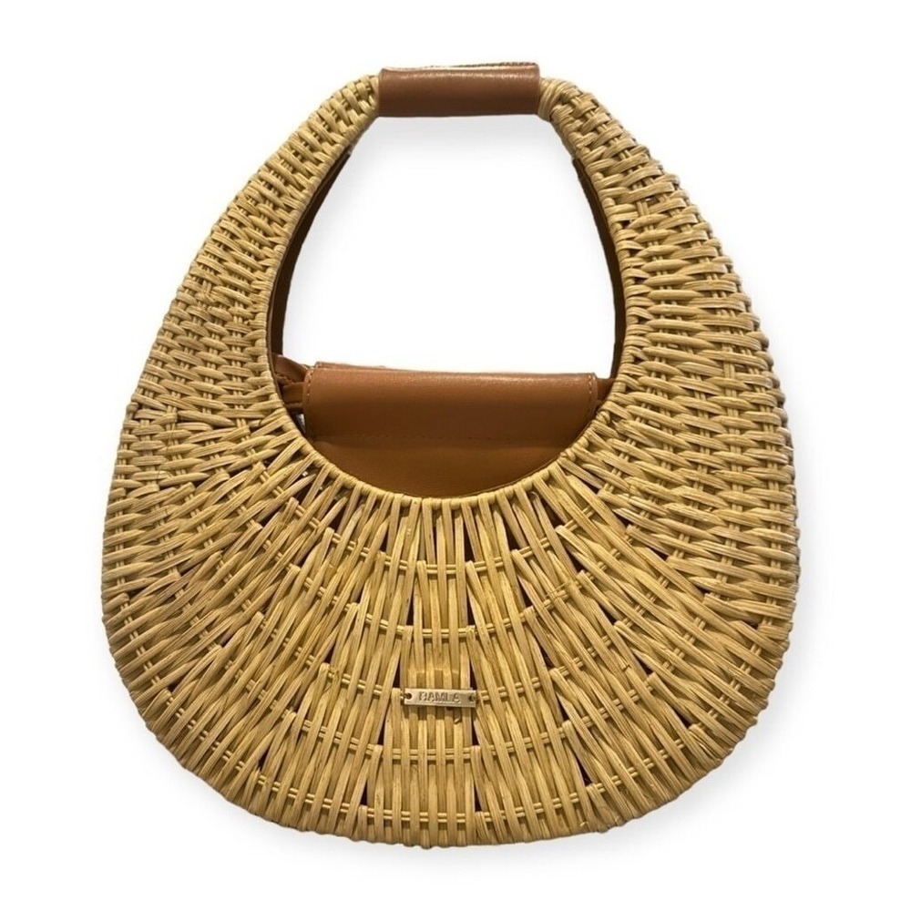 Ramla Woven Straw Crescent Bag Tan Leather Trim Summer Beach Vacation MSRP $220
